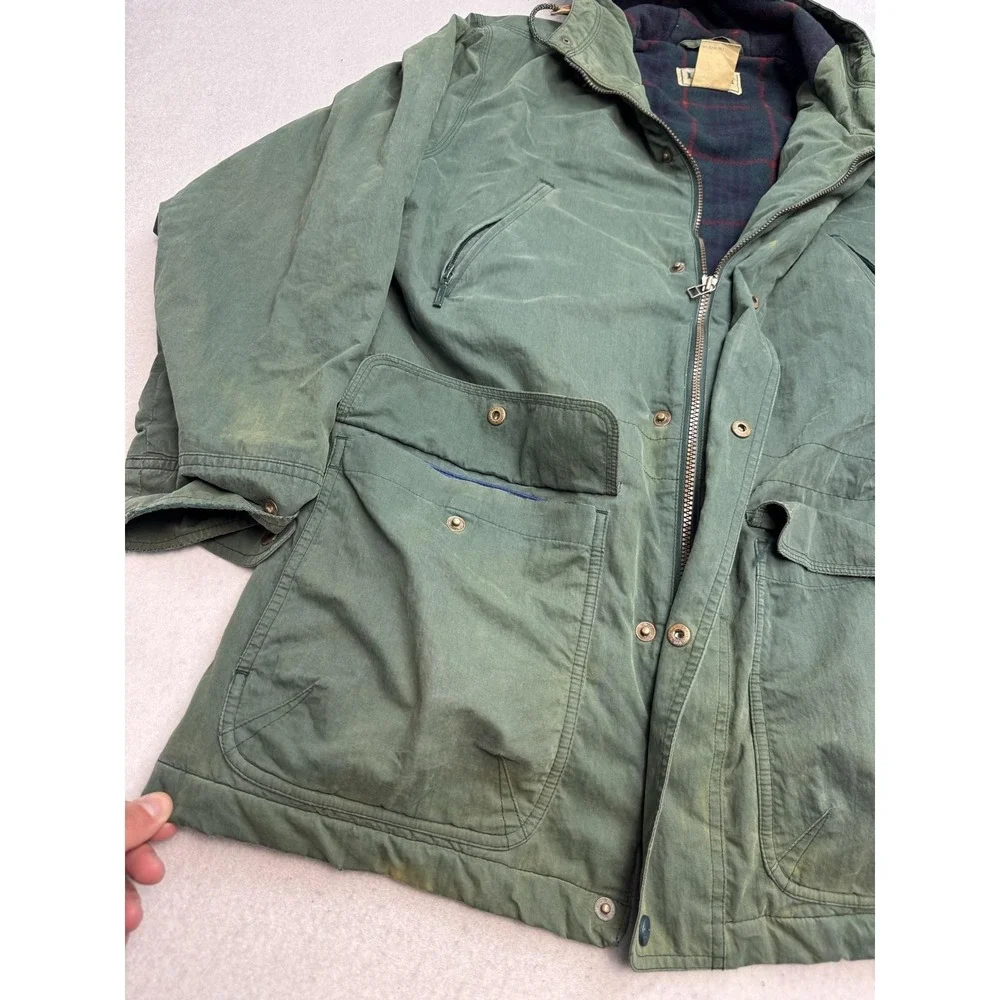 L.L.Bean Maind Warden Coat Men Medium Green Hooded Wool Lined Parka Canvas Field